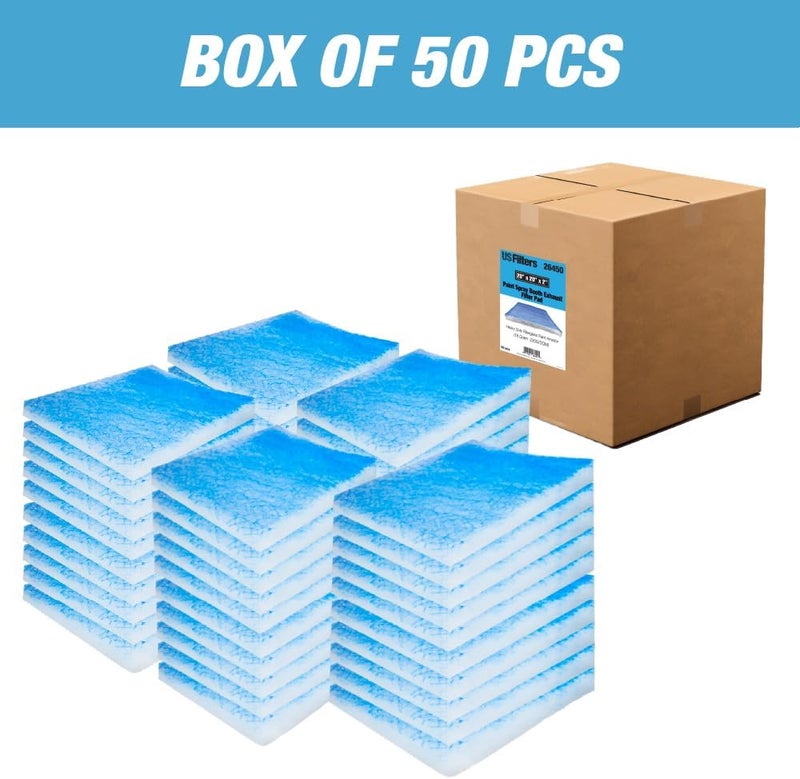LAUCO Paint Spray Booth Exhaust Filter Pad, 20" x 25" x 2", 18 Gram Fiberglass, 50 Pack - Captures Traps Overspray Paint Particles in Auto Car Autobody Refinish Booths - Image 2